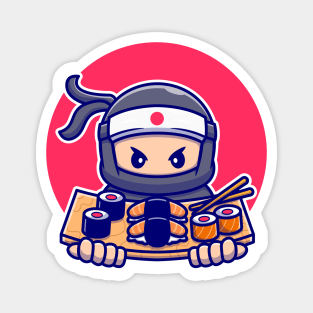 Cute Ninja With Sushi Magnet