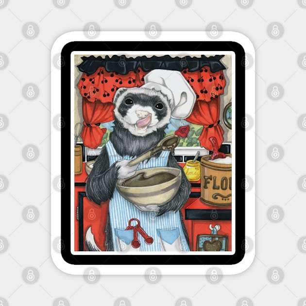 Chef Ferret - White Outlined Design Magnet by Nat Ewert Art