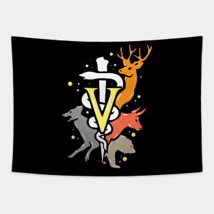 Vet Tech Symbol with Animals Tapestry