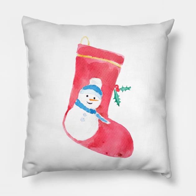 christmas secret Santa socks  watercolour painting Pillow by colorandcolor