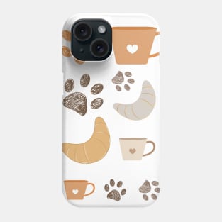 Croissant coffee and paw prints Phone Case