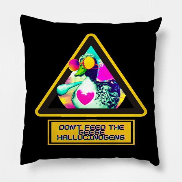 Don't Feed the Heart Shaped Retrowave Duck with Sunglasses Hallucinogens - Colorful Psychedelic T-Shirt Pillow by Trippy Critters
