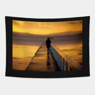 rainy jetty sunset Tapestry