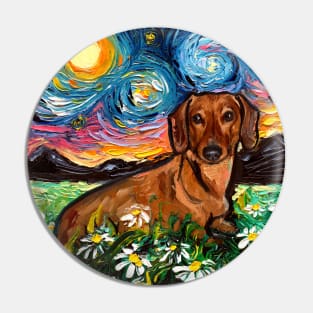 Brown Shorthair Dachshund Night 2 Pin