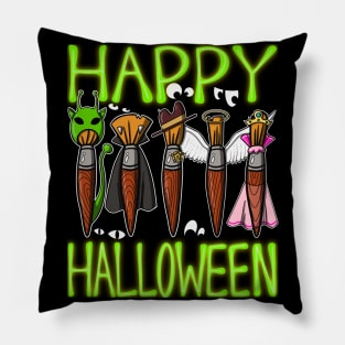 Happy Halloween a Variety of Paintbrushes with Costumes Pillow