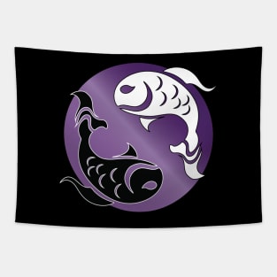 Yin and Yang Tribal style fish, purple Tapestry