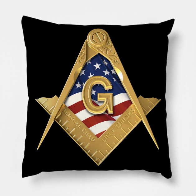 American USA Flag Square & Compass Masonic Freemason Pillow by Master Mason Made