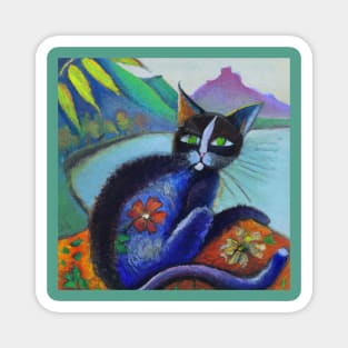 Island Cat Painting in the style of Gauguin Magnet