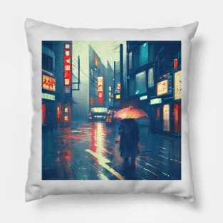 Neo Tokyo Vibes - Night Lights - A Lonely Man Pillow