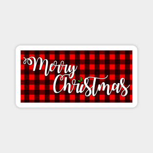 Merry Christmas Banner on Buffalo Plaid Magnet