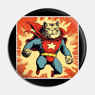 Superhero Cat Funny Cartoon Vintage Cat Superhero Drawing Pin