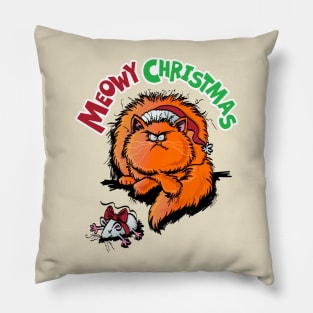 meow Christmas, funny cat design Pillow