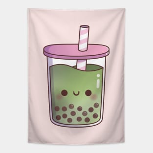 Cute Green Tea Matcha Latte Boba Tea Tapestry