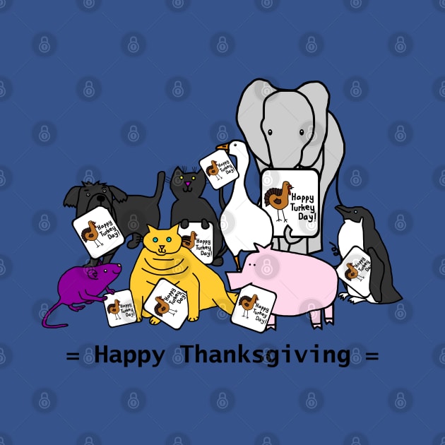 Cute Animals Say Happy Thanksgiving Turkey Day by ellenhenryart