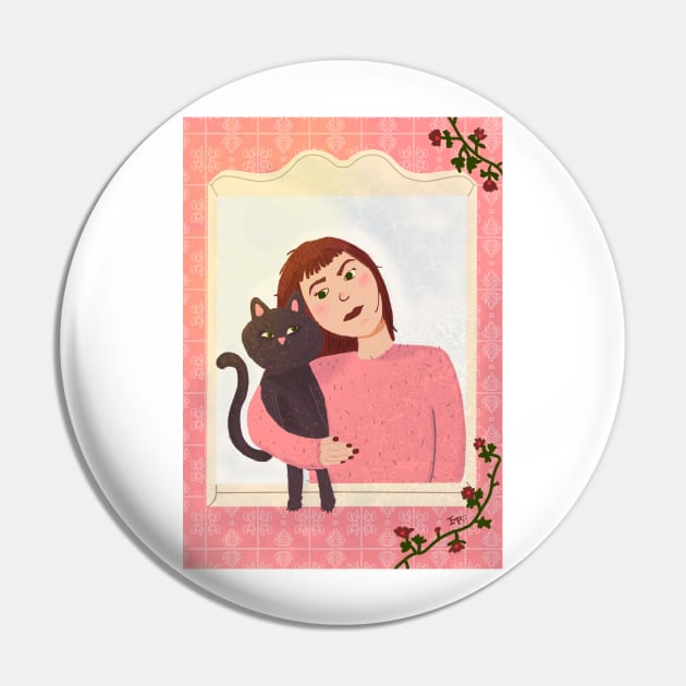 Paw Pals: a Girl and her Cat Pin by Ipoole