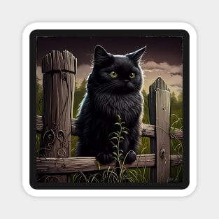 Black Cat on fence sticker Magnet