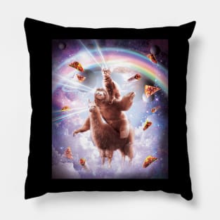 Laser Eyes Space Cat Riding Sloth, Llama - Rainbow Pillow