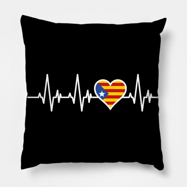 Heartbeat And The Flag Of Catalonia Pillow by BlueTodyArt