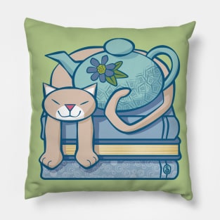 Cat Tea Books Pillow