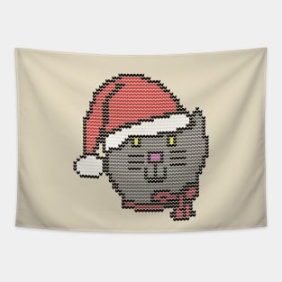 Christmas Sweater Santa Hat Cat Face Tapestry