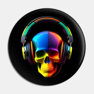 Skull With Headphones Pin