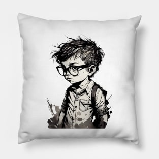 Boy with glasses in school one. Pillow