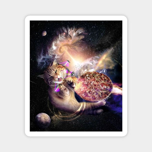 Galaxy Space Cat Reaching Pizza With Laser Magnet by Random Galaxy