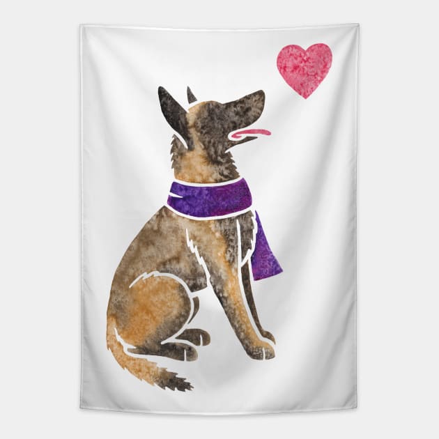 Watercolour Malinois Tapestry by animalartbyjess