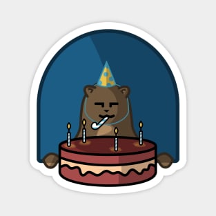 Adorable Bear Loving It's Birthday Cake Magnet