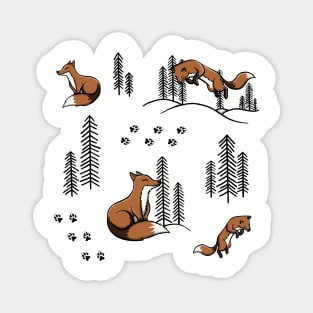 Wintery Fox in A Snowy Forest Pattern Digital Illustration Magnet