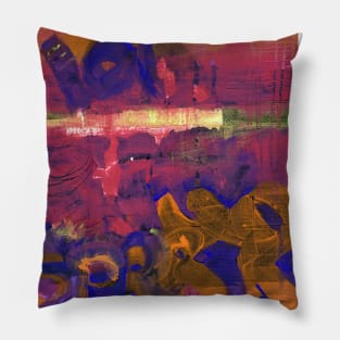 Abstract colorful background with hand-painted texture. Red-violet-pink painting with splashes, drops of paint, paint smears, letters. Design for the  fabric, wallpapers, covers and packaging. Pillow