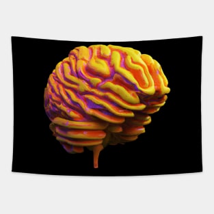 Neon Brain Realistic Retro Science Colorful Tapestry