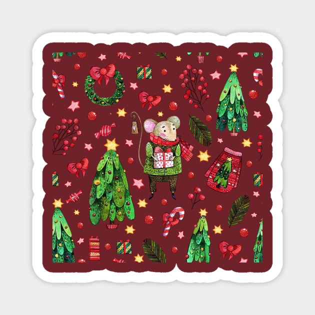 Christmas pattern Mouse, presents, trees, sweaters Magnet by PersianFMts