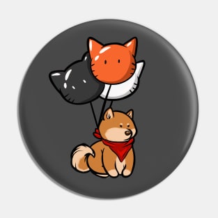 Shiba with Cat Balloons Pin