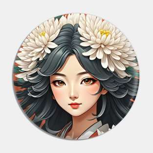 Floral chrysanthemum woman Pin