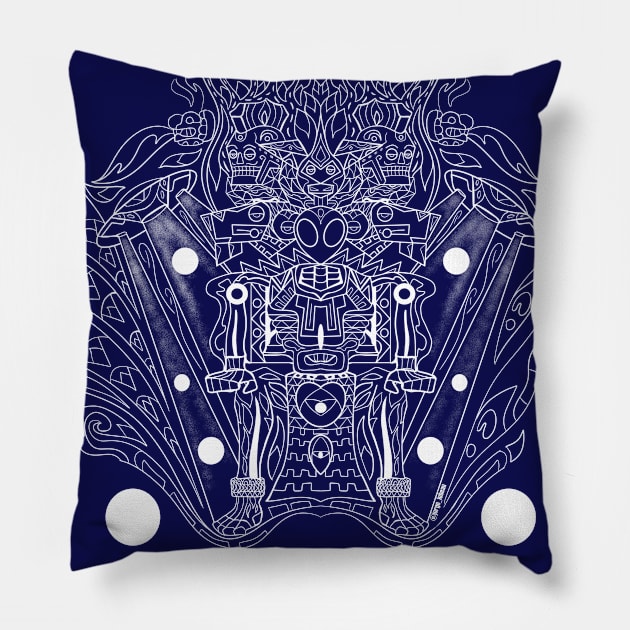 white mictlan alien ecopop Pillow by jorge_lebeau