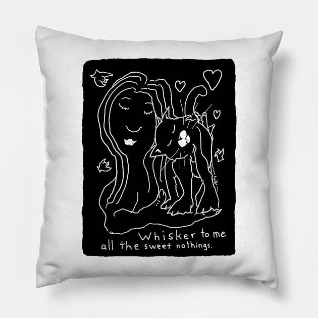 Whisker To Me black and white cat drawing for light background Pillow by davidscohen