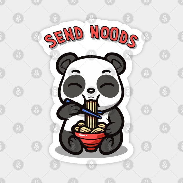 Kawaii Panda Eating Ramen Send Noods Funny Kawaii Panda Red Magnet by AstroWolfStudio