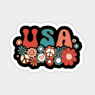 american groovy flower 4th july America retro patriotic USA Magnet