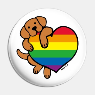 Fox Red Labrador Holding Rainbow Heart Pin
