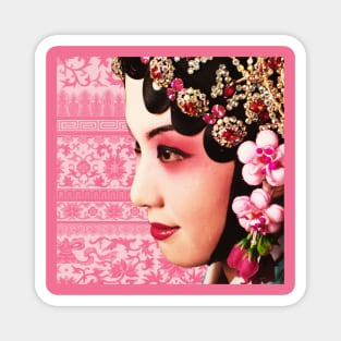 Chinese Opera Star with Blush Pink Traditional Floral Pattern- Hong Kong Retro Magnet