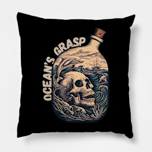 Skull Swimming Beneath Undulating Waves - Ocean’s Grasp Pillow