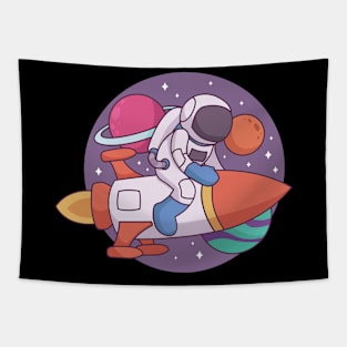 Funny Astronaut Space rocket in Aktion Tapestry