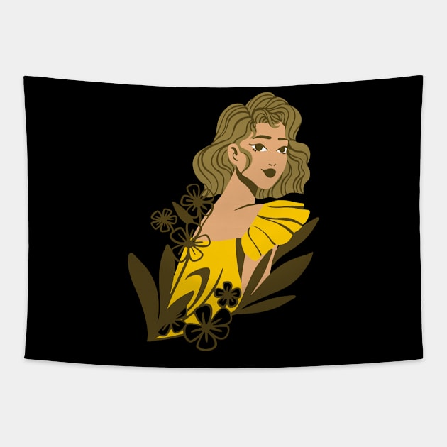 Wild Girl Floral Woman With Flowers Blonde Woman Tapestry by olivetees