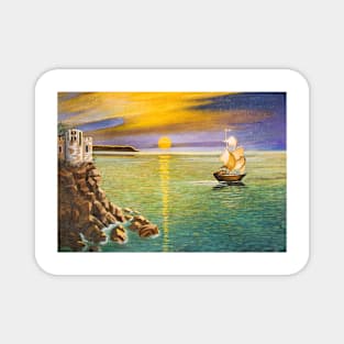 Seascape with ship and castle Magnet