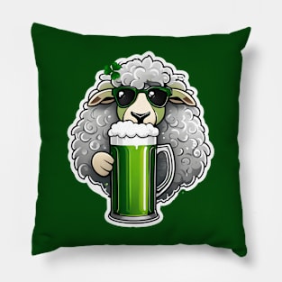 Sheep Drinking a Green Beer Pillow