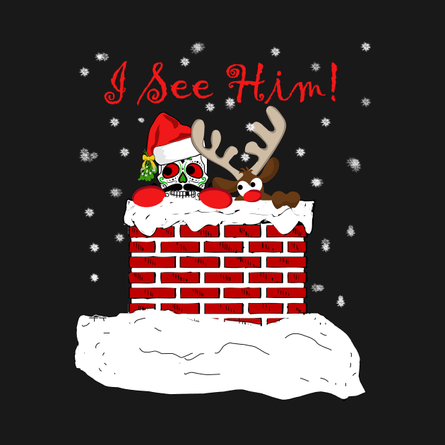 Christmas Skull and Rudolph Spy on Santa by TexasTeez