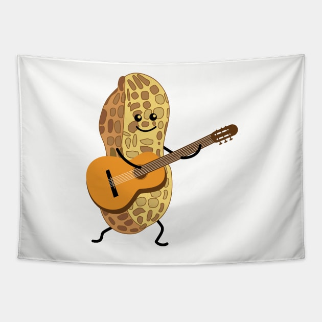 Funny peanut with guitar Tapestry by spontania