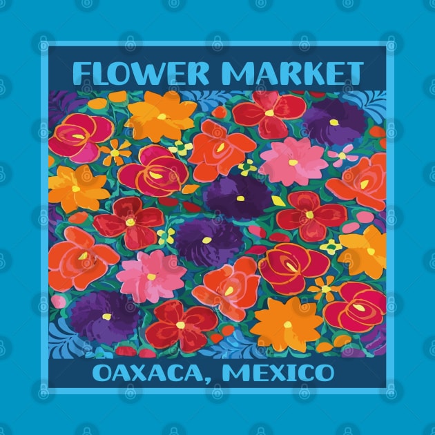 Mexican flower market Oaxaca colorful bouquet embroidery boho chic print poster by T-Mex