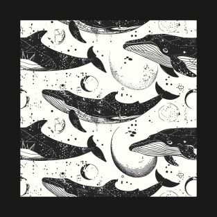 Whales, lines and moon pattern T-Shirt